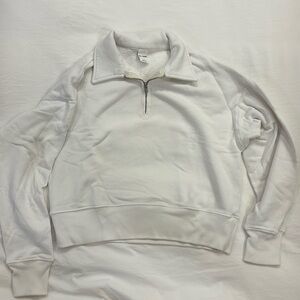 Re/done white cropped half zip crewneck